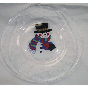 Snowman Glass Plate Reverse Painted Vintage Arcoroc GUC Made in France